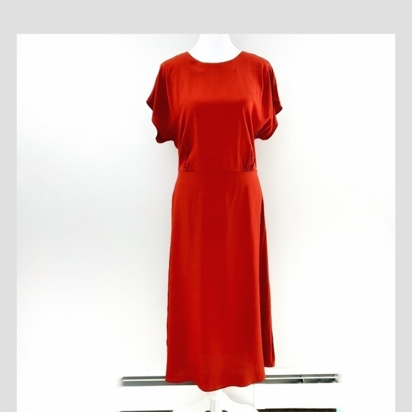 NWT & Other Stories Dress Midi Length100% Viscose Burnt Orange Short Cap Sleeve - Picture 2 of 13
